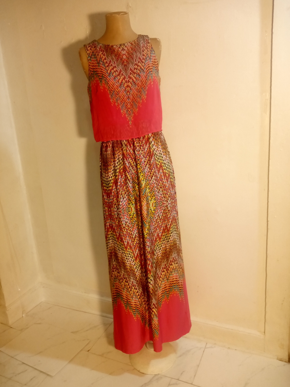 Vintage karin stevens Pink Multicolor Patterned Maxi Dress